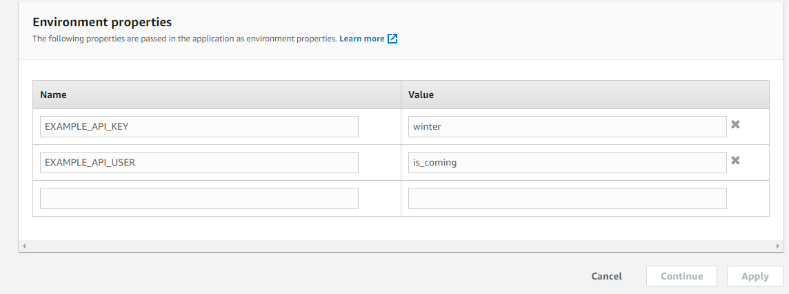 Variables d'environnement dans Beanstalk eb env