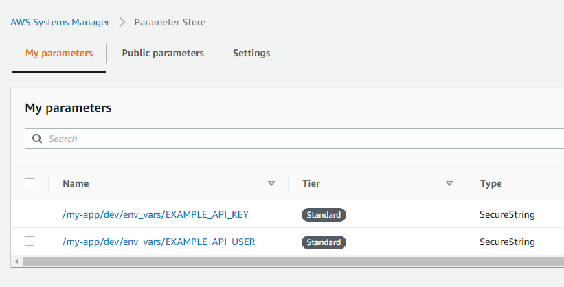 Variables d'environnement dans Parameter store Variables d’environnement dans Parameter store